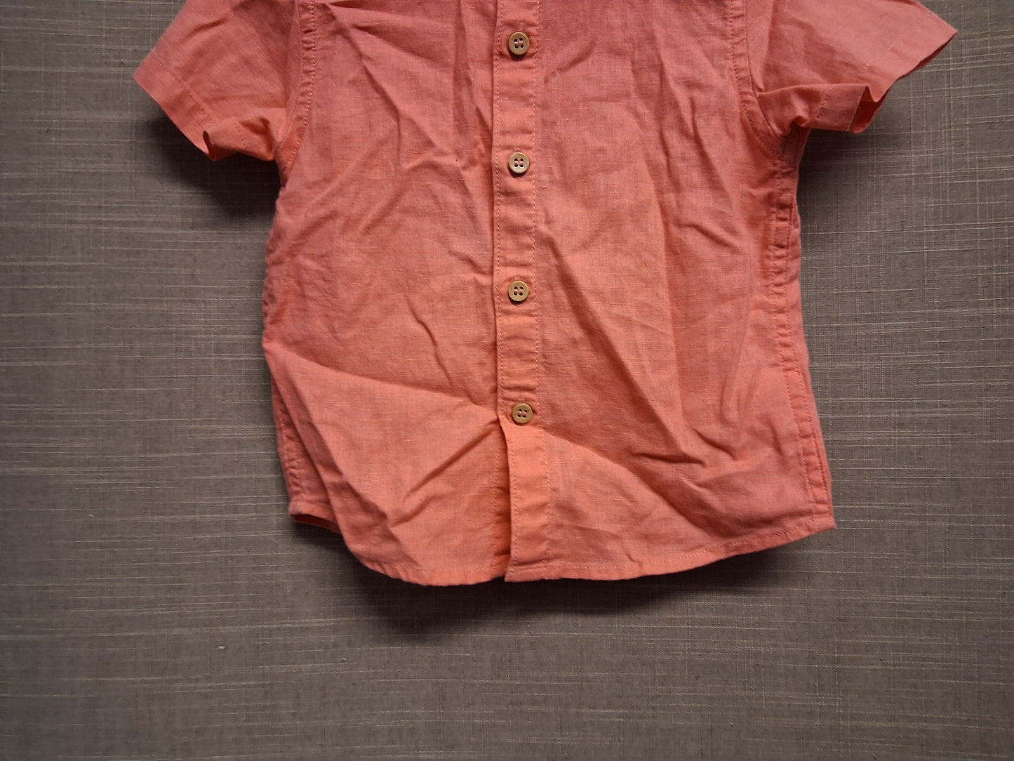 Next Boys Coral Pink Short Sleeve Shirt Age 12-18 Months Linen Blend