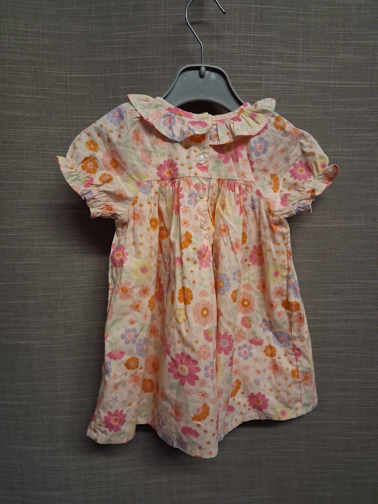 Nutmeg Girls Peach Floral Dress A Line Short Sleeve Age  9-12 Months