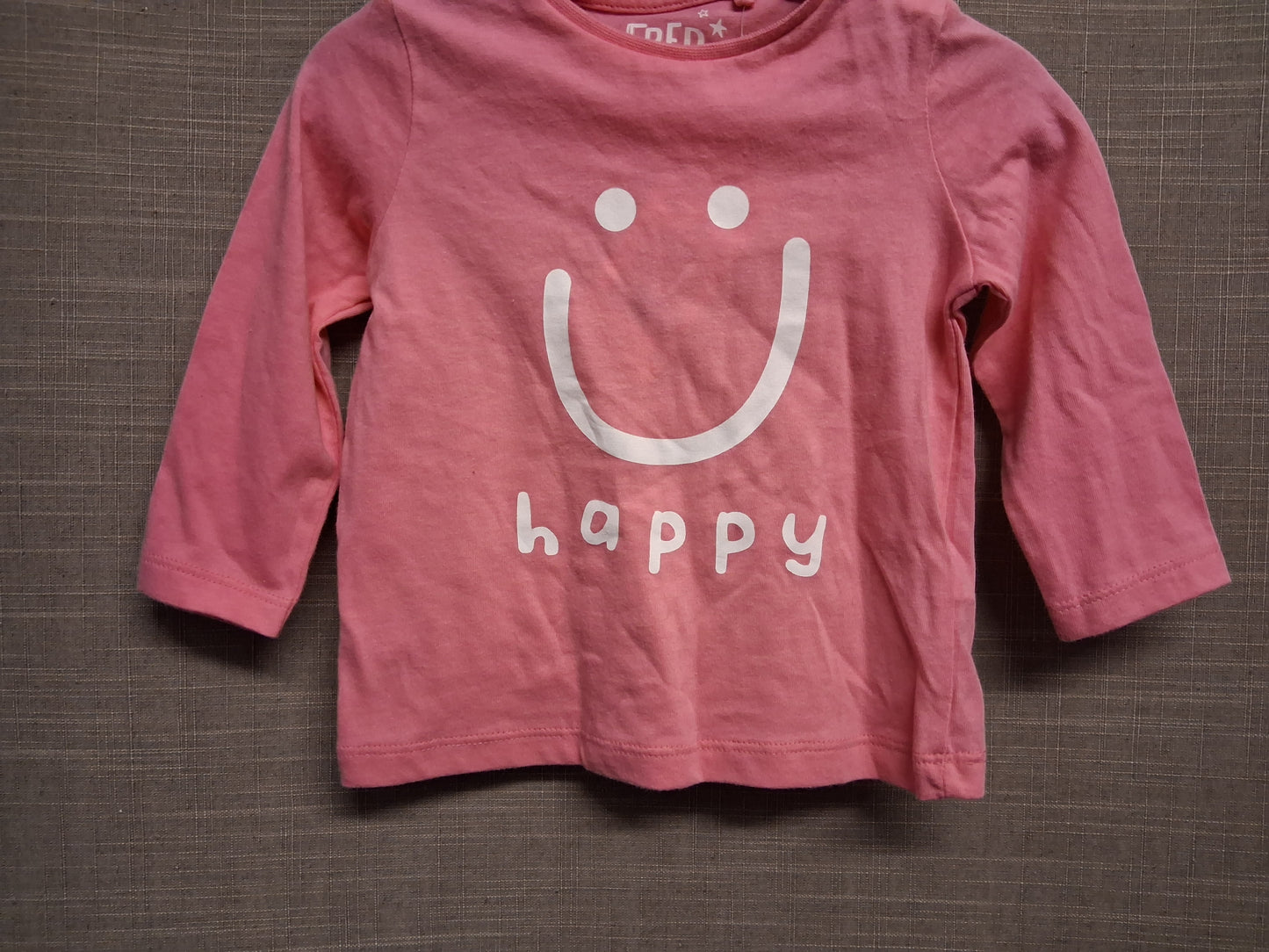 F&F Girls Pink Long Sleeve Smiley Face T-Shirt Age 3-6 Months