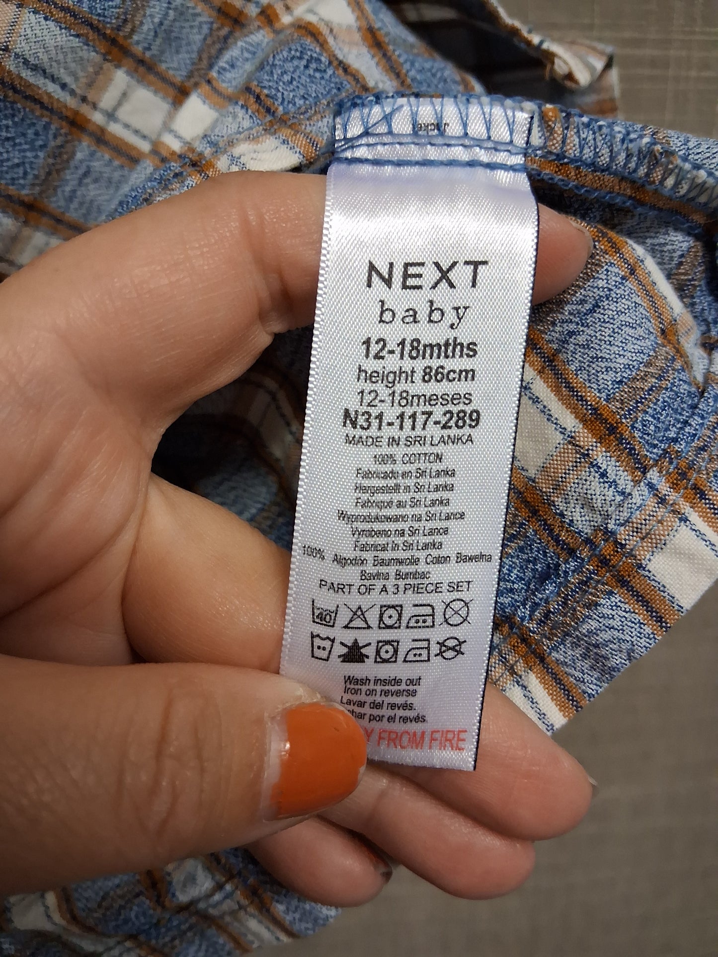 Next Boys Long Sleeve Check Blue Shirt Age 12-18 Months