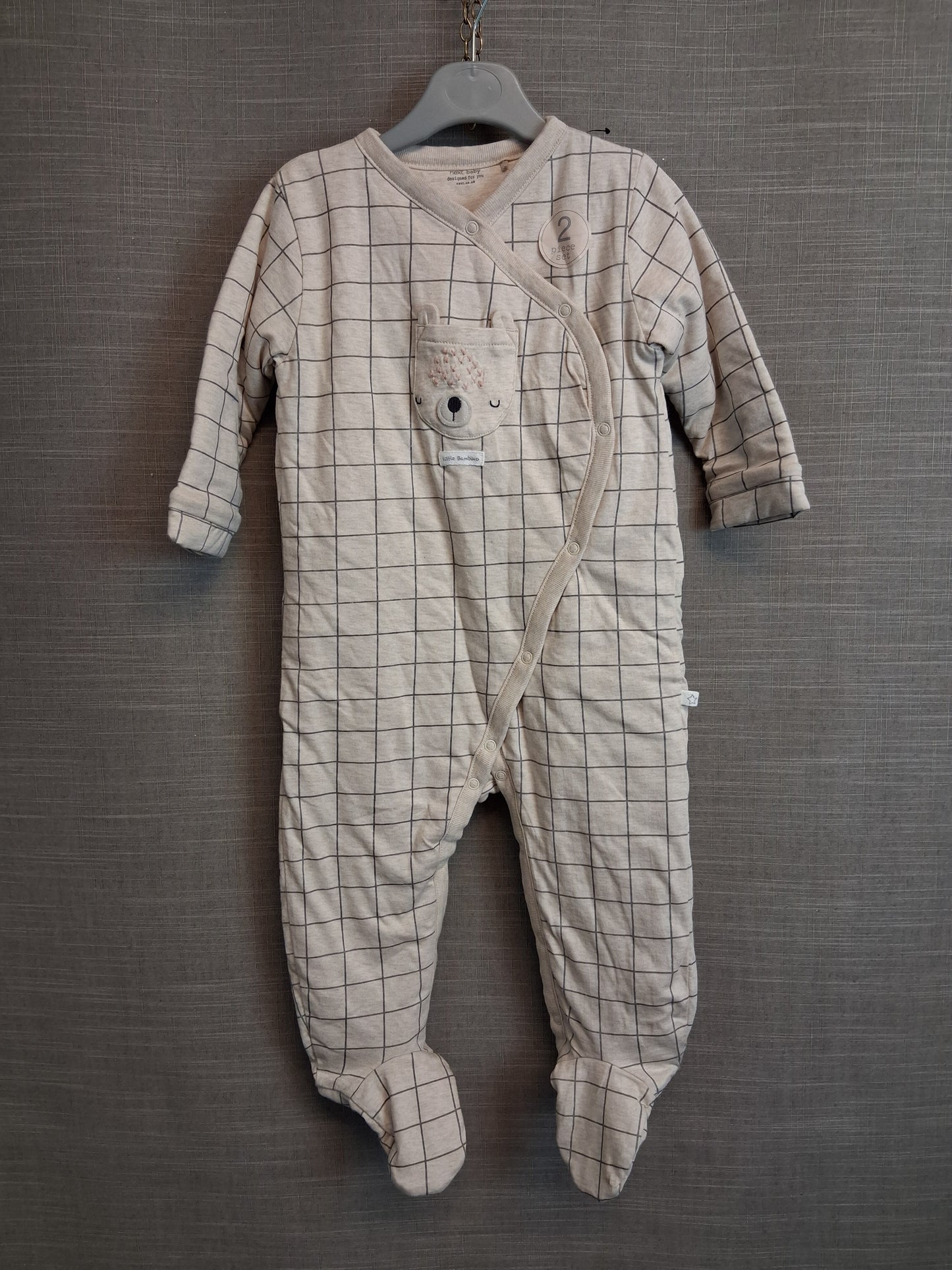 Next Boys Padded Sleepsuit Romper Cream Check Age 12-18 Months New