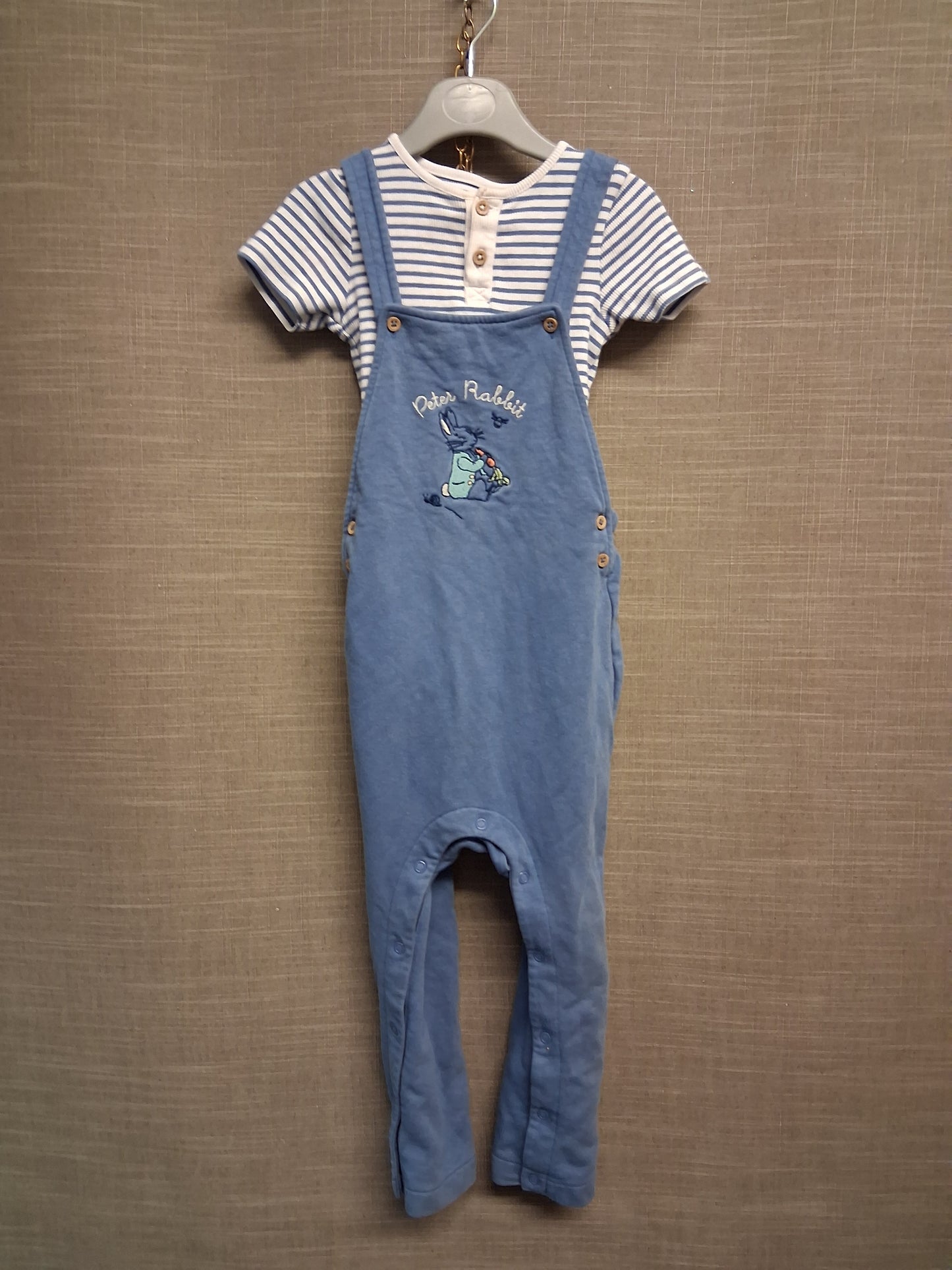 Marks & Spencer Peter Rabbit Boys 2 Piece Outfit Dungarees Short Sleeve Bodysuit Age 2-3 Years