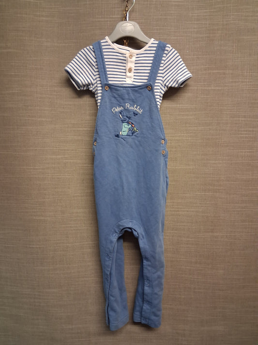 Marks & Spencer Peter Rabbit Boys 2 Piece Outfit Dungarees Short Sleeve Bodysuit Age 2-3 Years