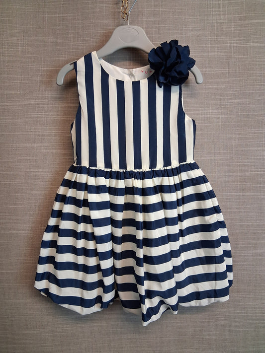 Nutmeg Girls Cream Navy Striped Party Dress Age 2-3 Years