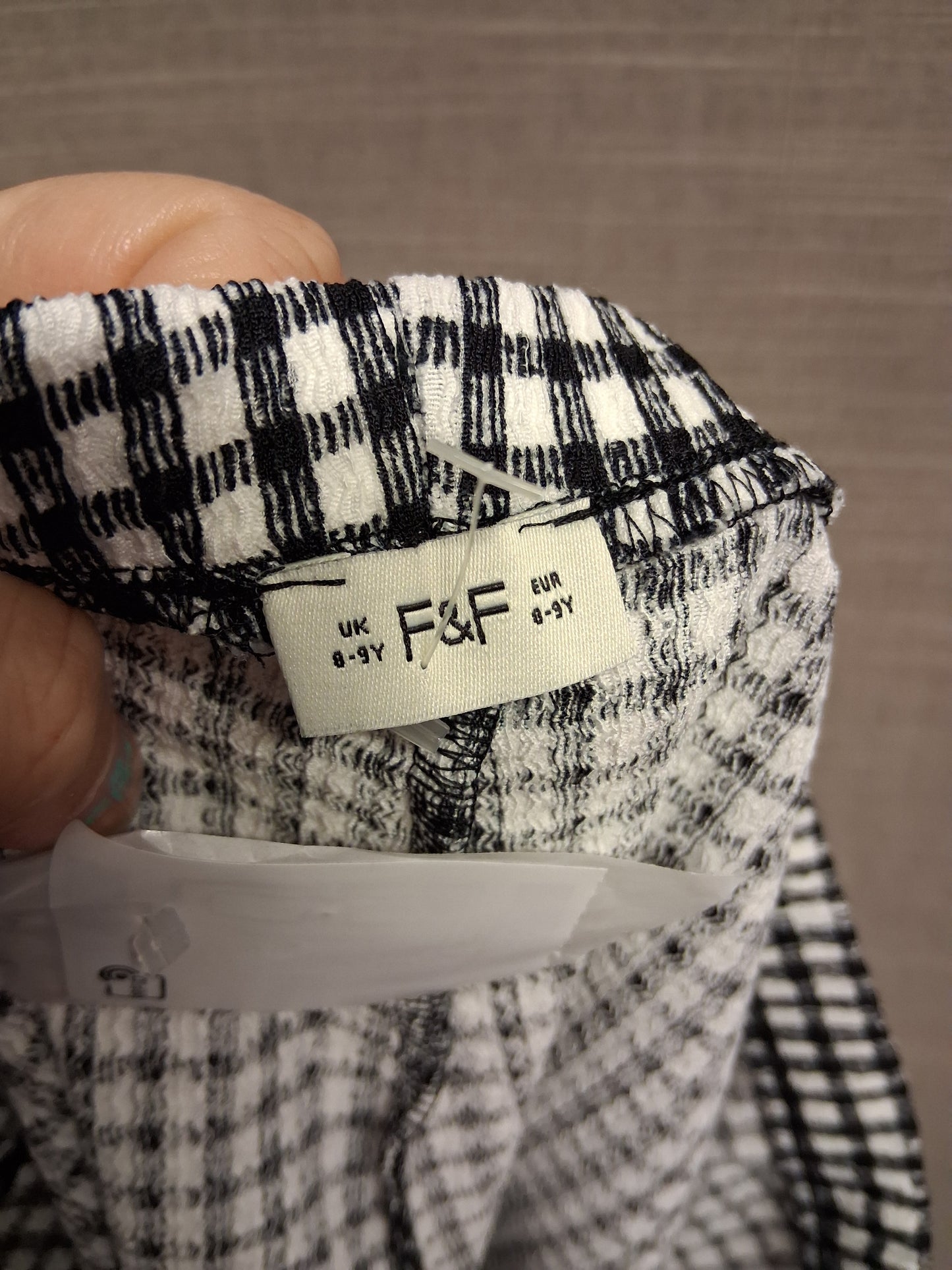 F&F Black White Gingham Checked Shorts Age 8-9 Years New