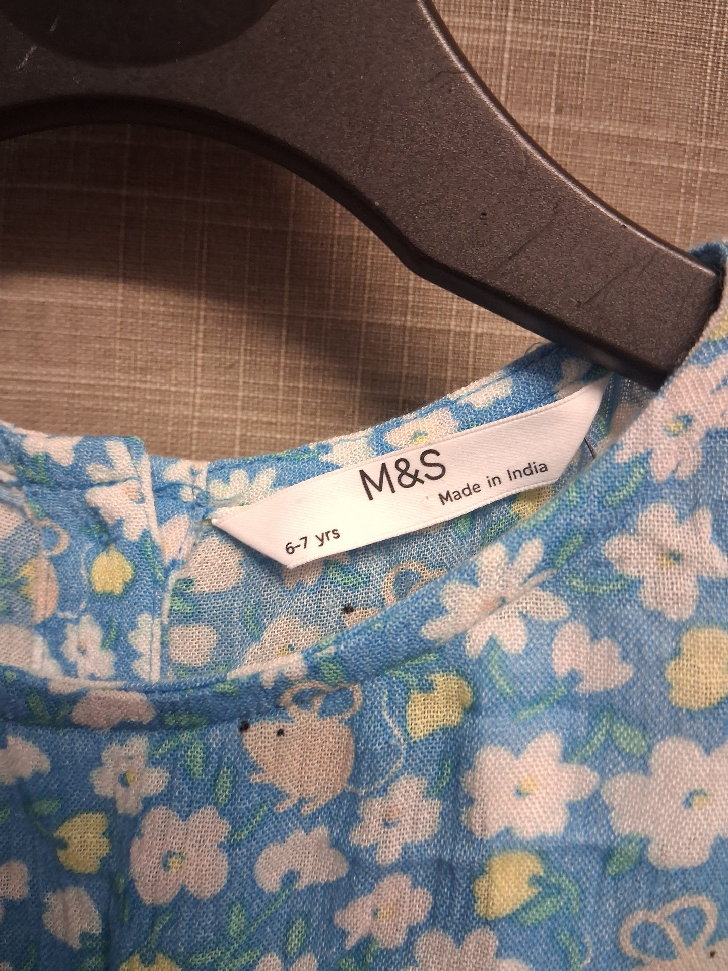Marks & Spencer Girls Blue Floral Short Sleeve Dress Age 6-7 Years New