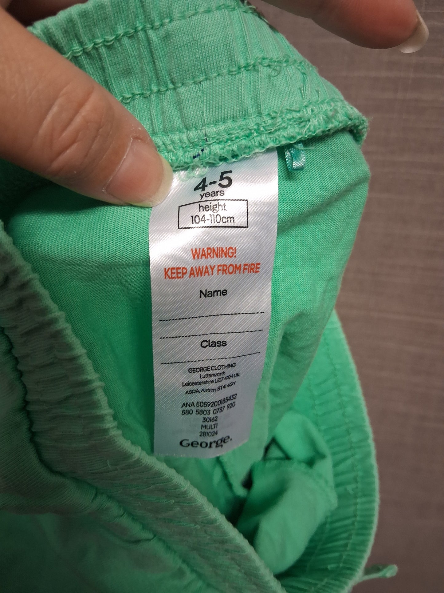 George Boys Green Jersey Shorts Age 4-5