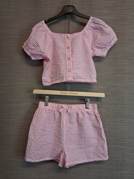 Pep&Co Girl Pink White 2 Piece Set Top and Shorts Age 8-9 Years