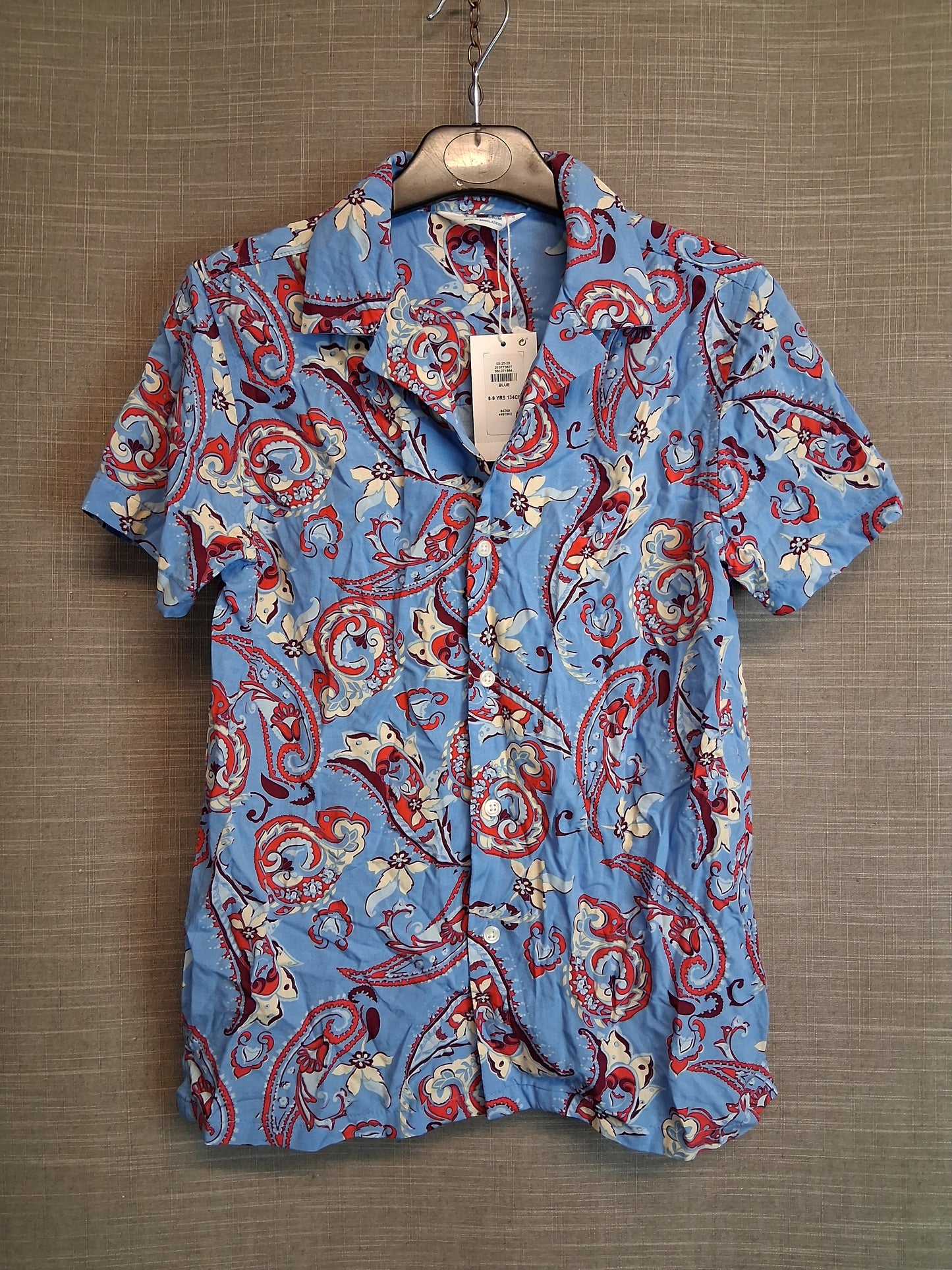 Primark Boys Hawaiian Theme Short Sleeve Shirt Blue Age 8-9 Years