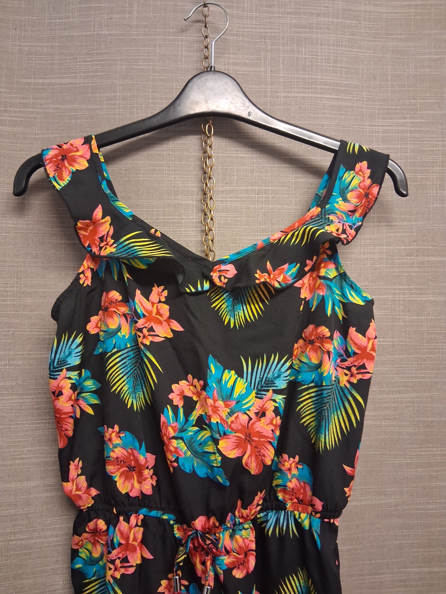 Primark Girls Black Multicolour Floral Playsuit Age 13-14 Years Lightweight