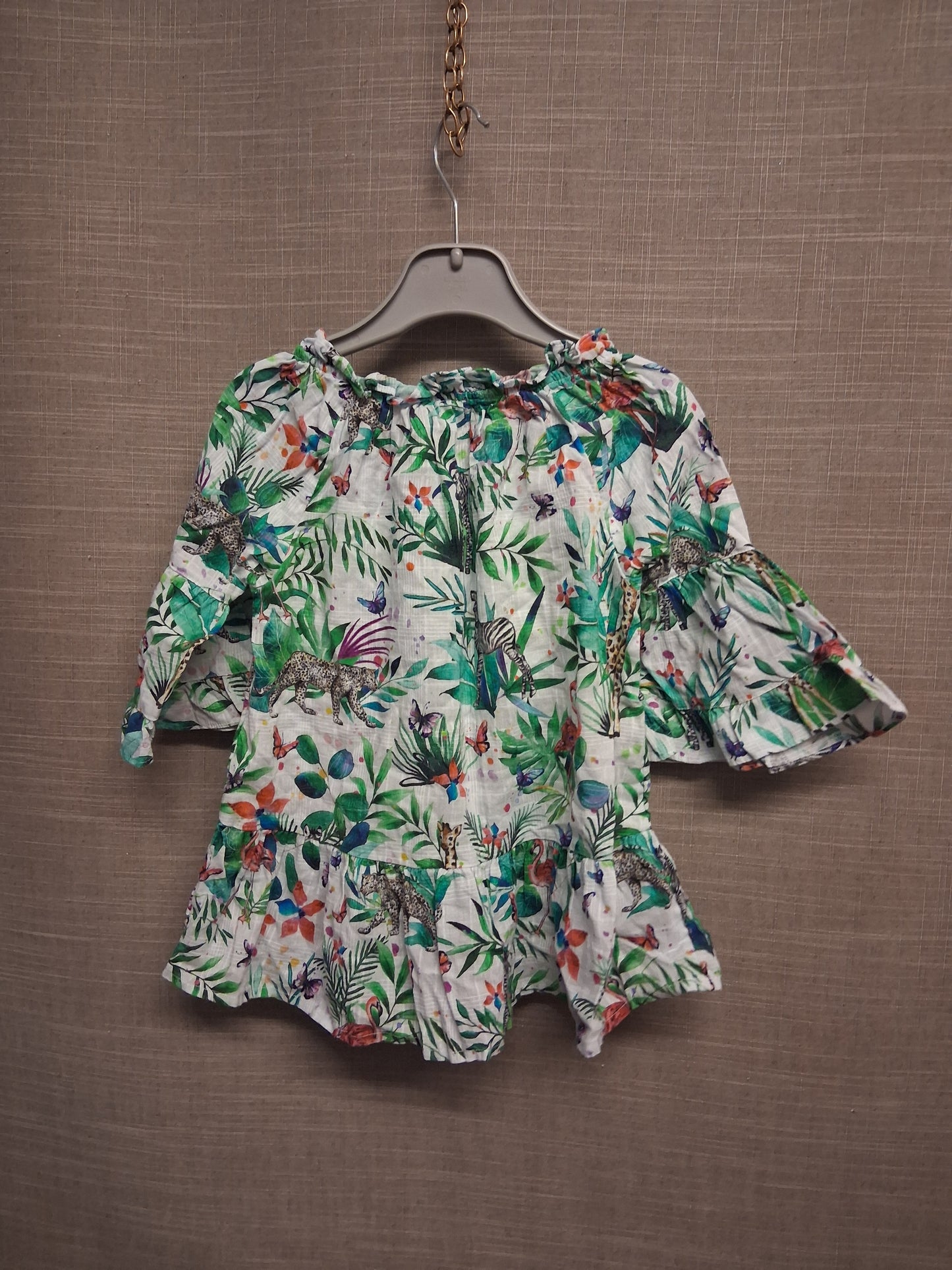 Next Girls Tropical Floral Animal 3/4 Sleeve Blouse Age 4-5 Years