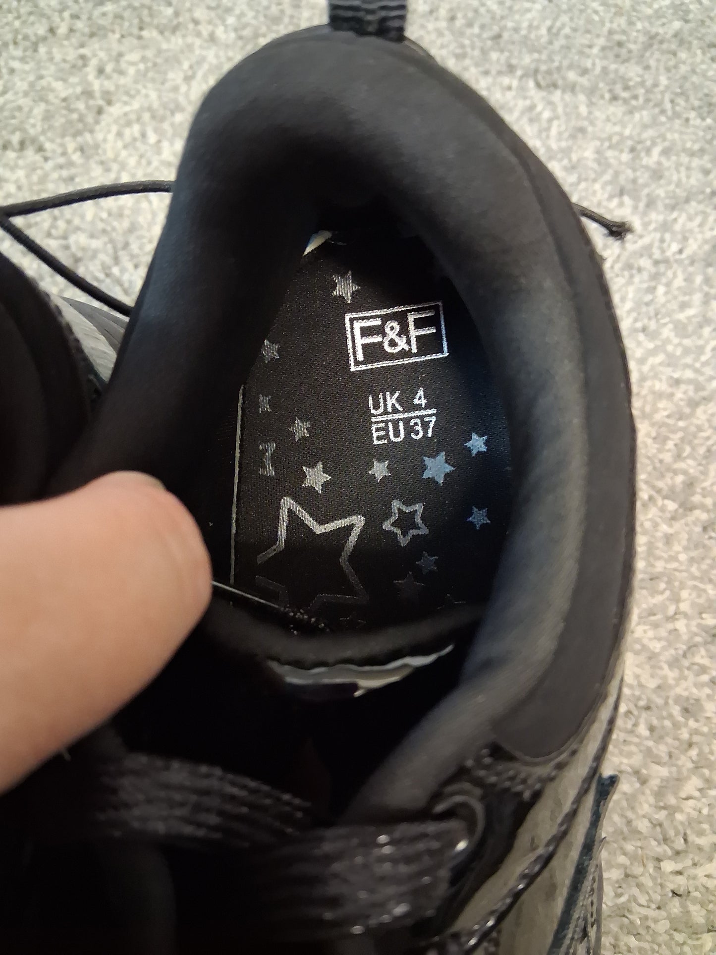 F&F Black Patent Lace Up Shoes/Trainers Size 4 New
