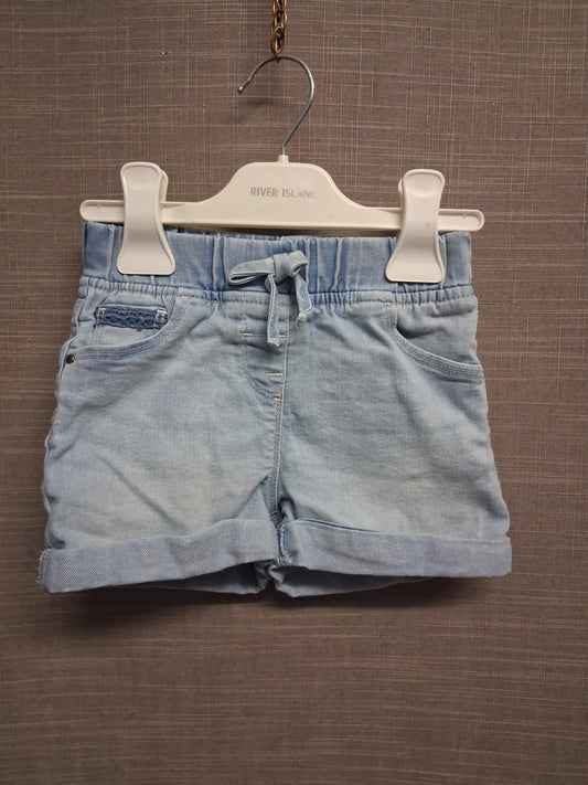 Next Girls Denim Shorts Light Blue Age 2-3 Years