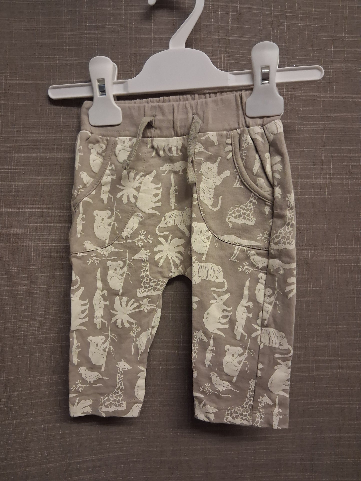 Blue Zoo Boys Grey Beige Animal Pattern Trousers Age 3-6 Months