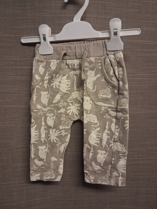 Blue Zoo Boys Grey Beige Animal Pattern Trousers Age 3-6 Months