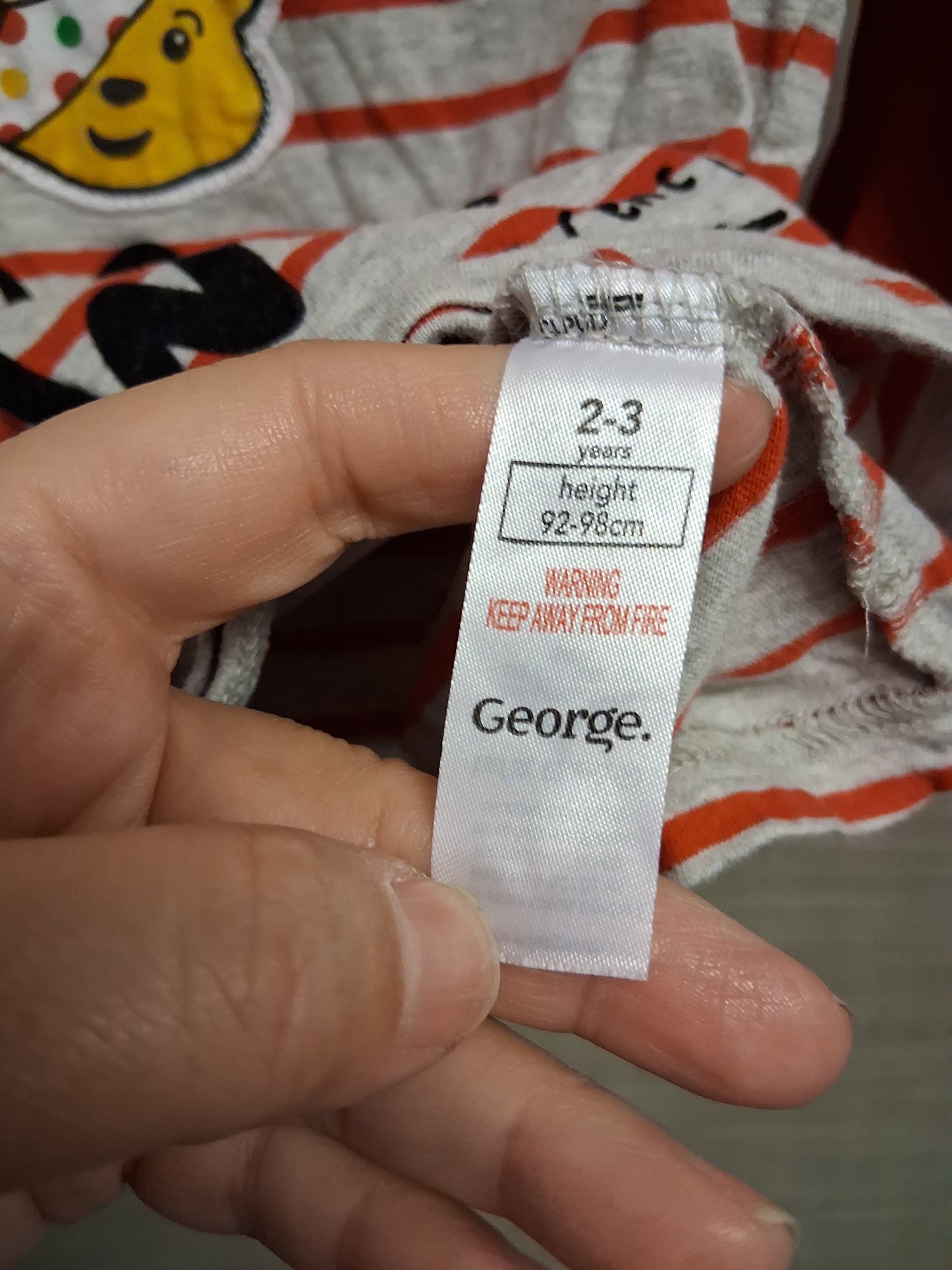 George Boys "Pudsey" Children in Need Red Grey Stripe Long Sleeve T-Shirt Age 2-3 Years