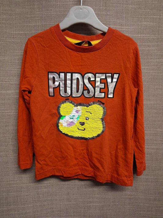 George Unisex "Pudsey" Children in Need Red Long Sleeve T-Shirt 2 way Sequins Age 2-3 Years