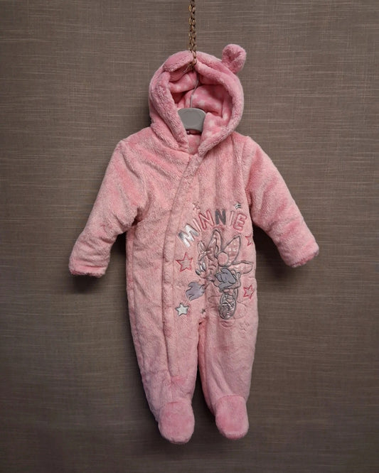 Disney Girls Minnie Mouse Pink Padded Pramsuit Plush Age 6-9 Months