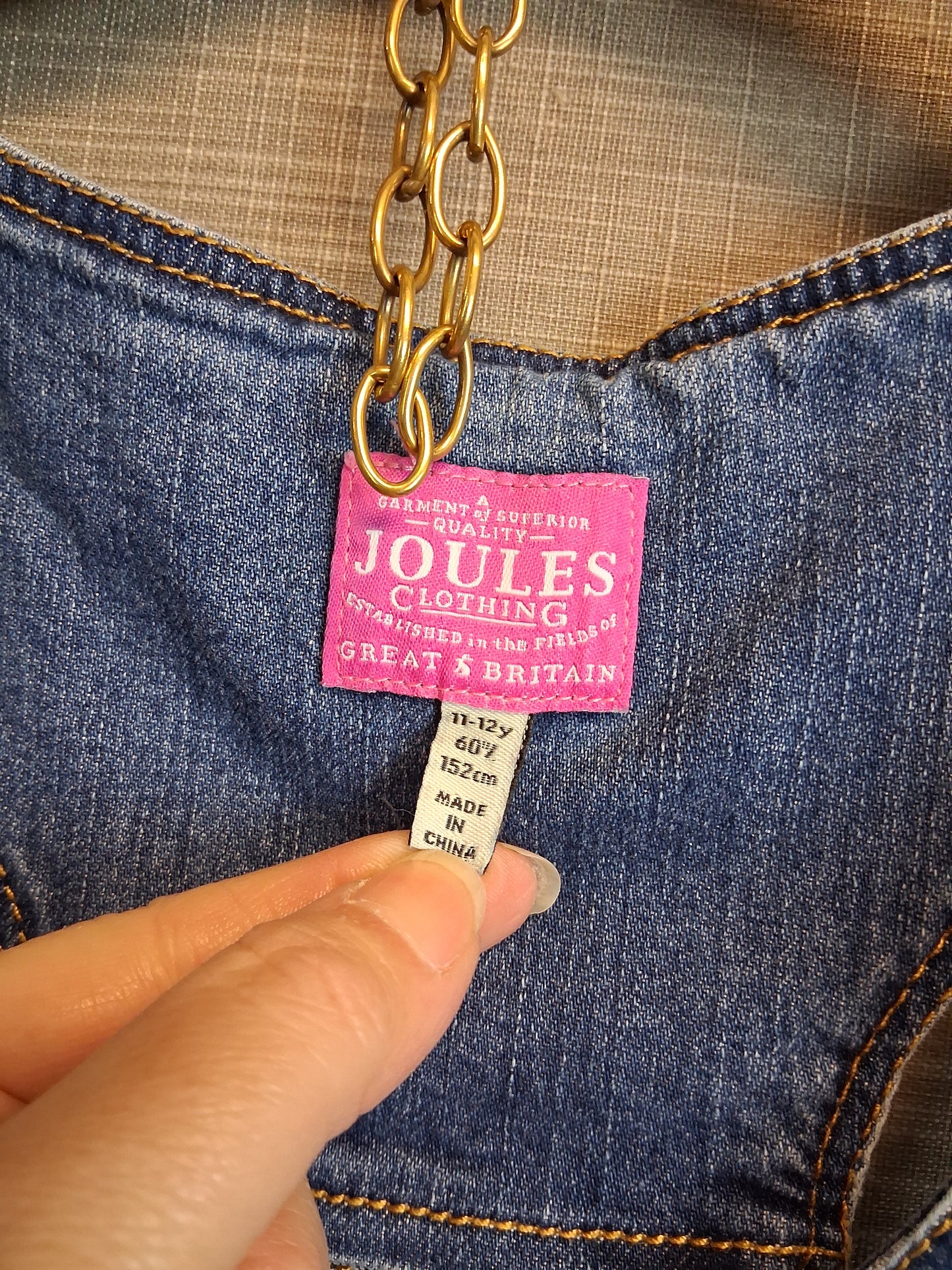Joules Girls Blue Denim Pinafore Dress Age 11-12 Years