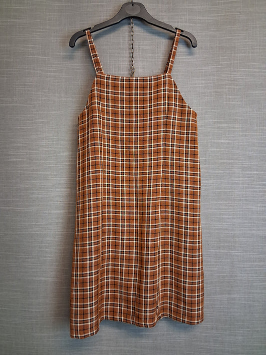 F&F Girls Orange Brown Check Pinafore Dress Age 11-12 Years