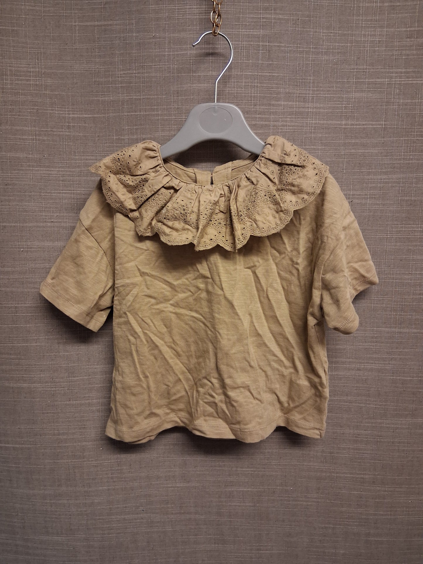 Next Girls Khaki Sand Frill Collar Short Sleeve T-Shirt Age 18-24 Months