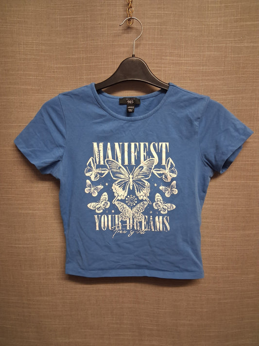 New Look Girls Blue Cropped Short Sleeve T-Shirt Age 14-15 Years