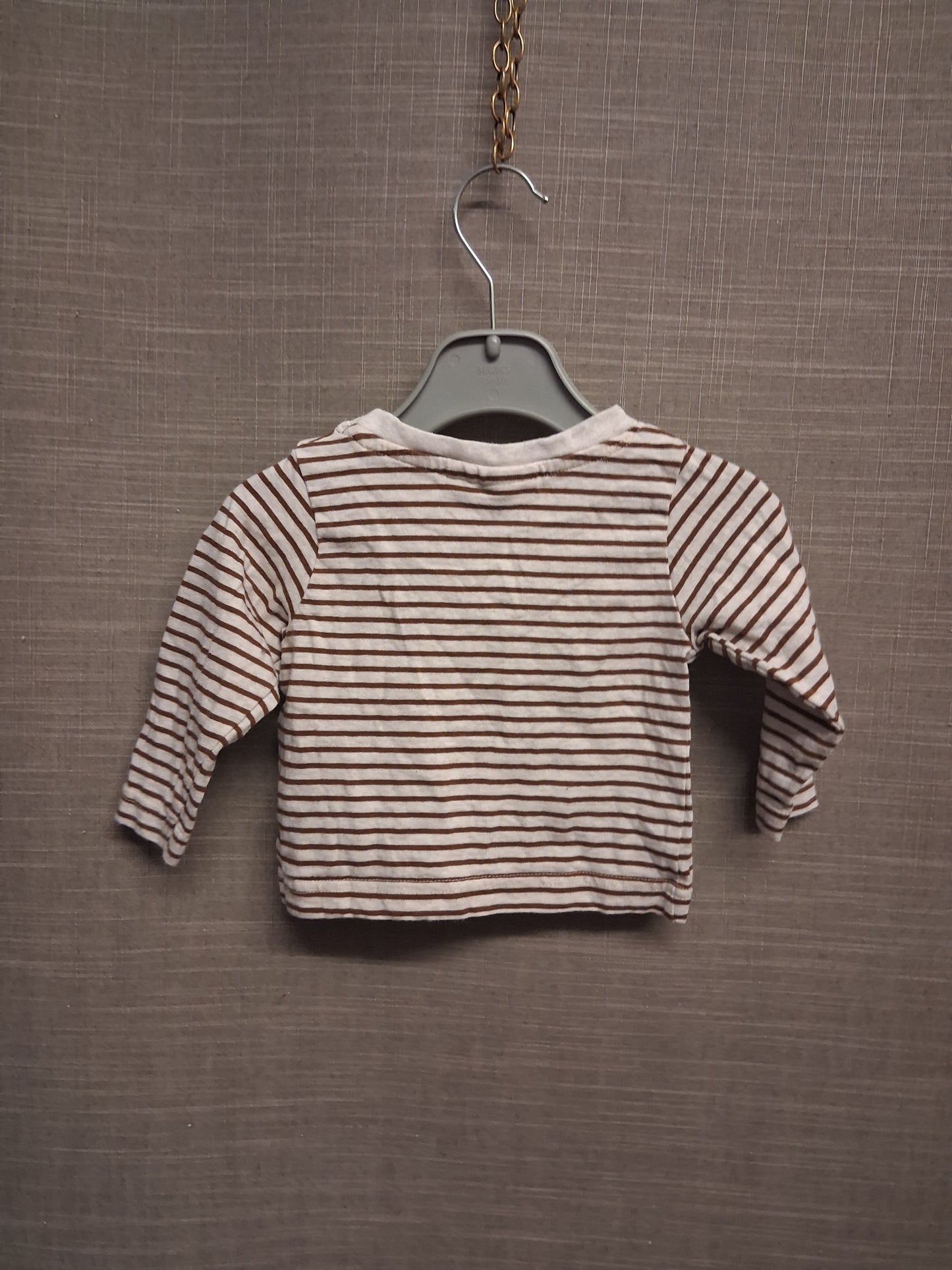 JoJo Mamam Bebe Boys Brown White Striped Long Sleeve T-Shirt Age 3-6 Months