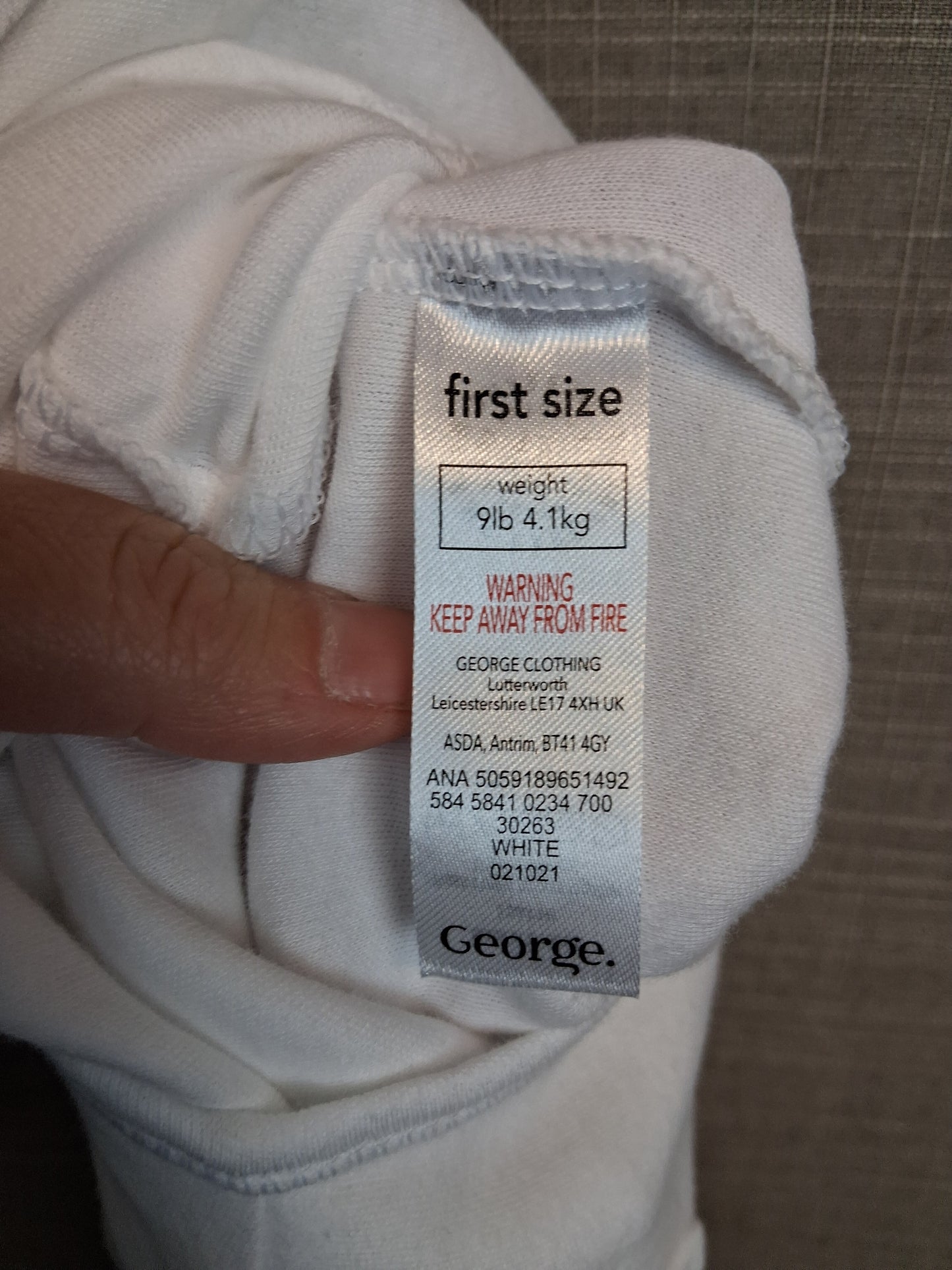 George Boys White Sleepsuit Romper Age Tiny Baby