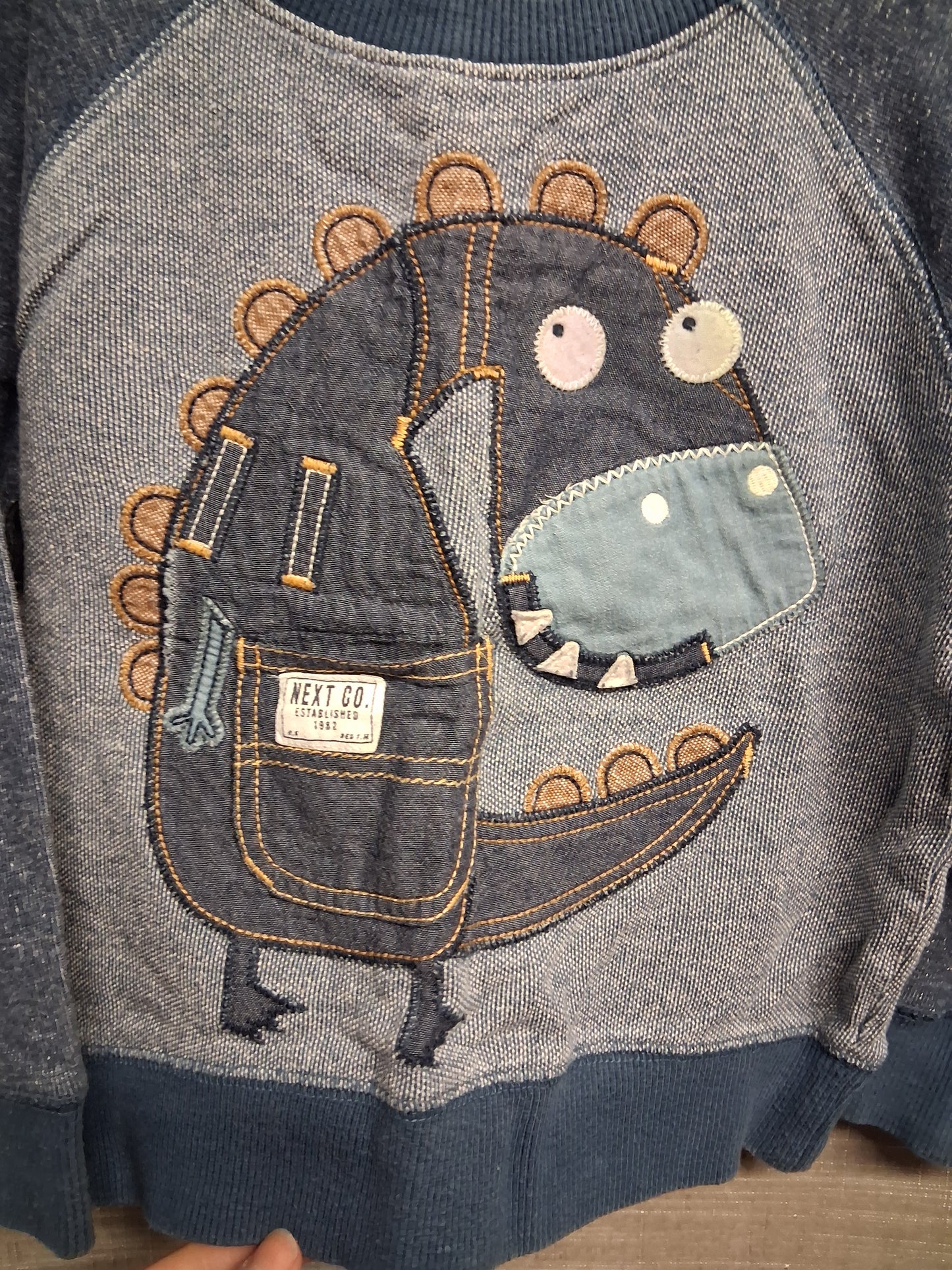 Next Boys Blue Crew Neck Sweater Blue Dinosaur Theme Age 2-3 Years