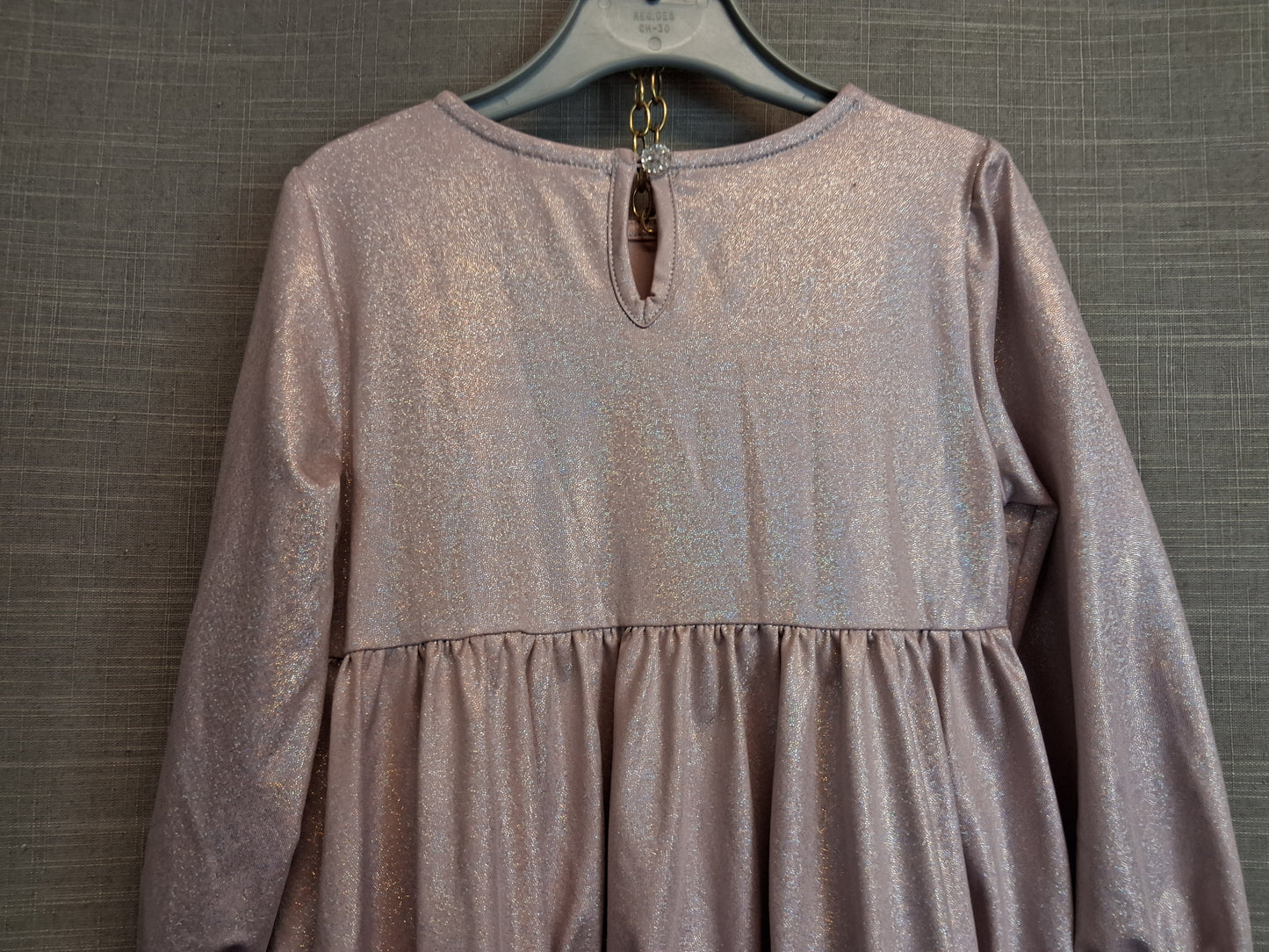 TU Girls Dusky Pink Glittery Teired Dress Long Sleeve Age 3-4 Years