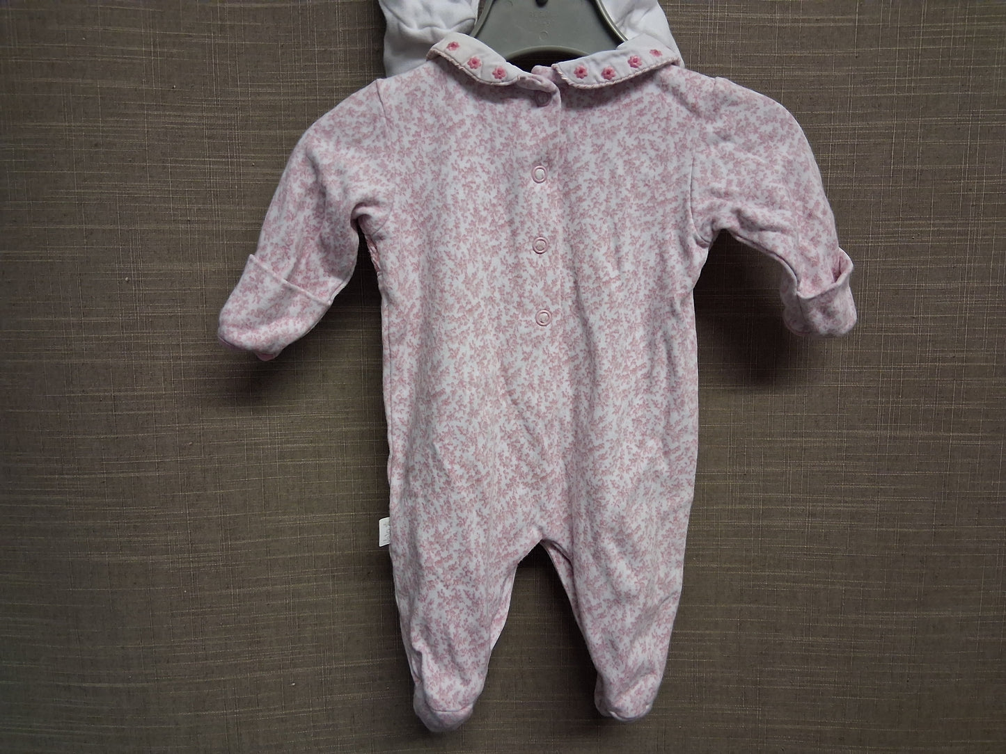 Jojo Maman Bebe Girls 2 Traditional Sleepsuit Smocked Pink White Floral Age Newborn