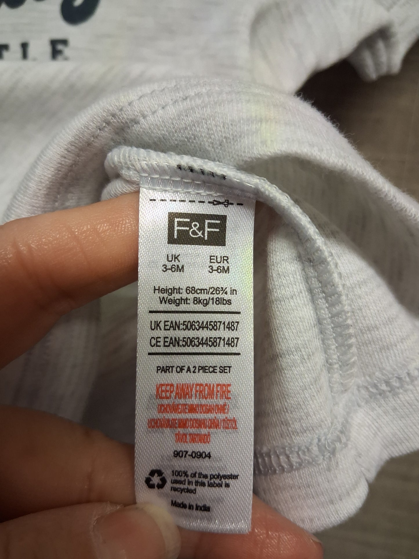 F&F Boys Daddy's Little Bestie Grey Short Sleeve T-Shirt Age 3-6 Months