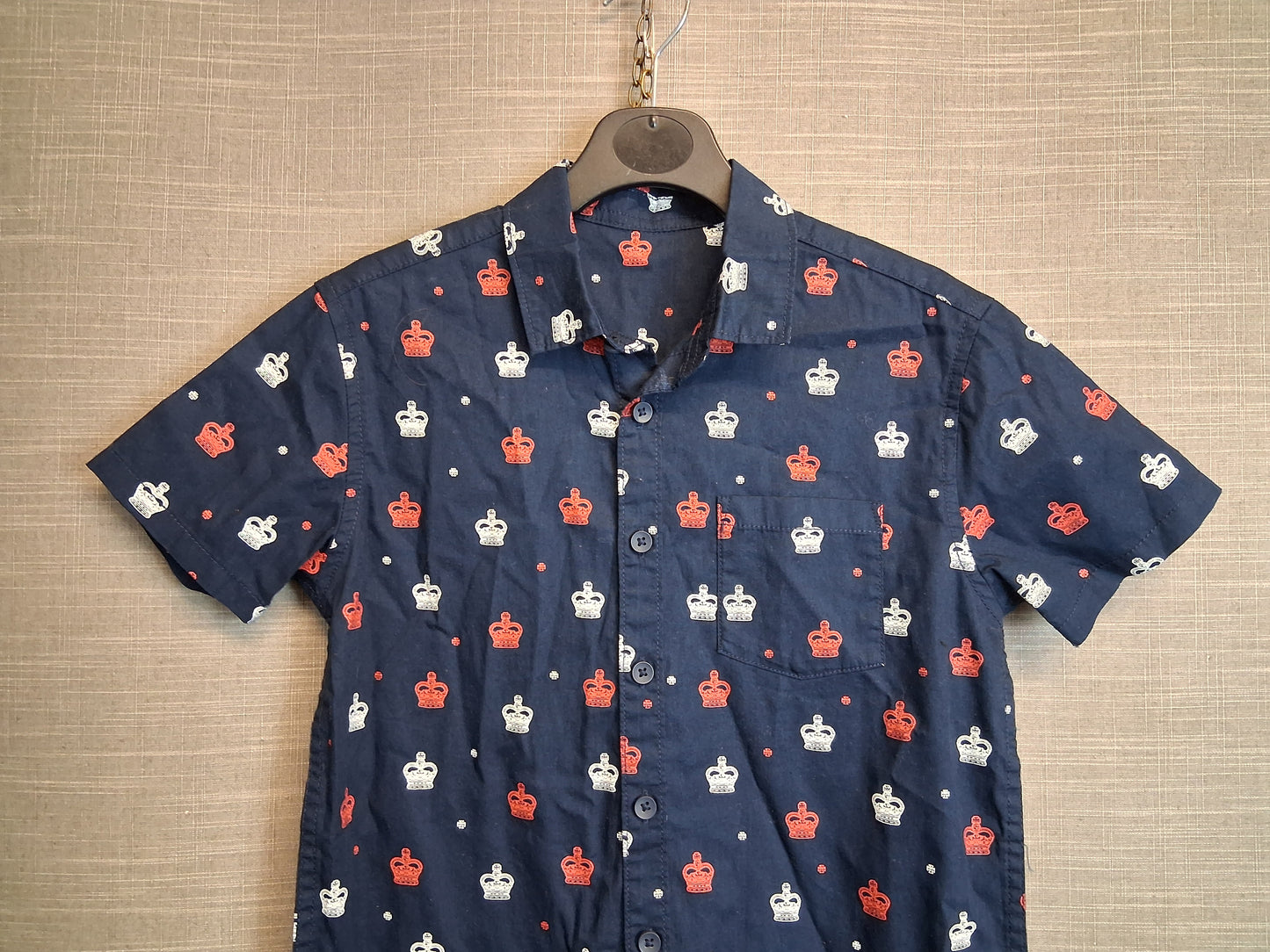 George Boys Blue King Crown Print Shirt Short Sleeve Age 10-11 Years
