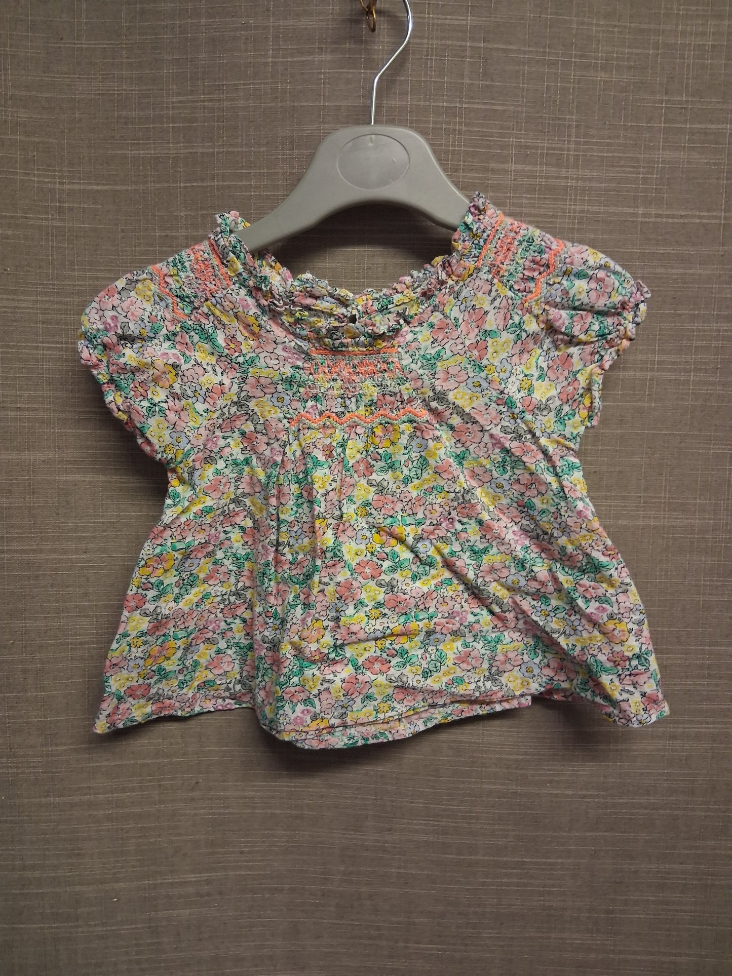 Next Girls Floral T-Shirt Short Sleeve 100% Cotton Age 6-9 Months