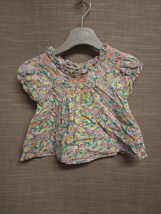 Next Girls Floral T-Shirt Short Sleeve 100% Cotton Age 6-9 Months