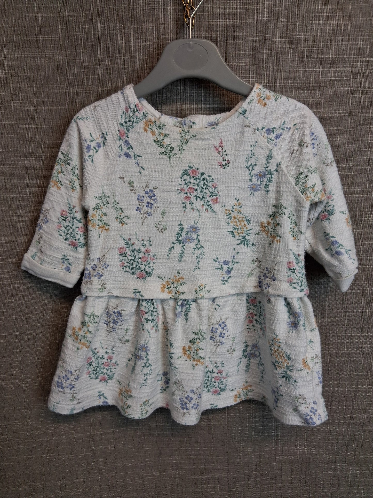 Next Girls White Floral Jumper Dress Age 6-9 Months