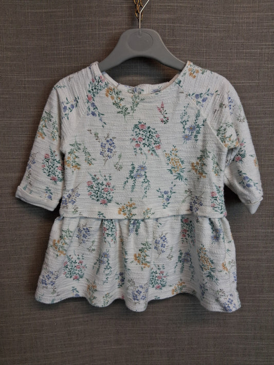 Next Girls White Floral Jumper Dress Age 6-9 Months