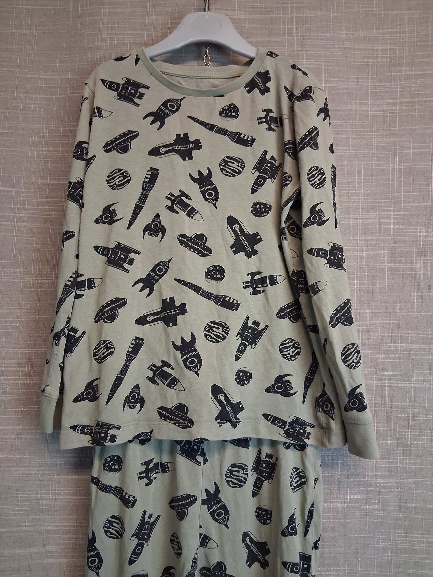 F&F Boys Khaki Space Theme Pyjamas PJs Set Age 7-8 Years