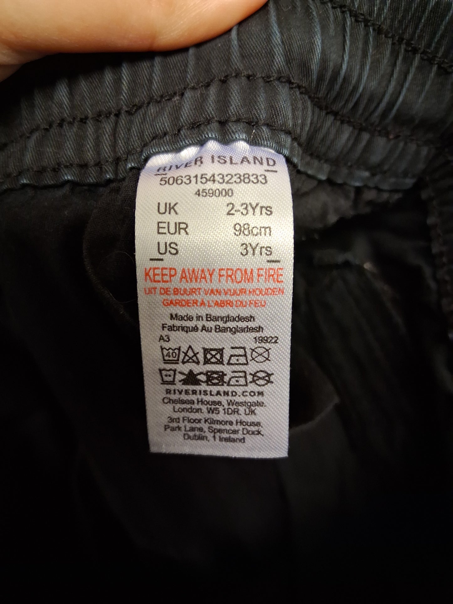 River Island Black Cargo Trousers Age 2-3 Years