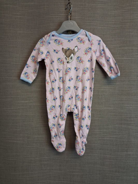 Disney George Bambi Pink Floral Sleepsuit Romper Age 3-6 Months