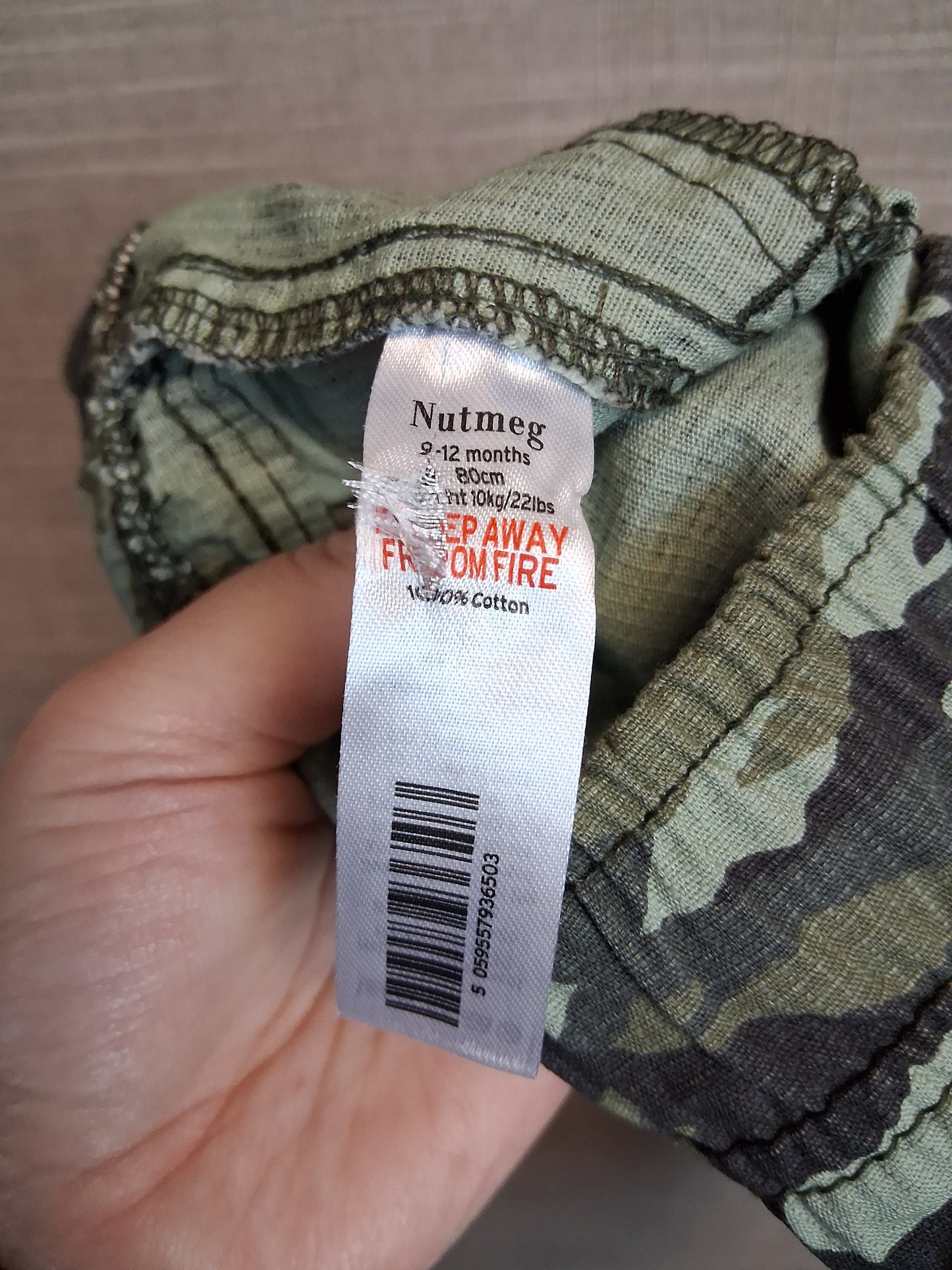Nutmeg Boys Green Camouflage Cargo Trousers Age 9-12 Months