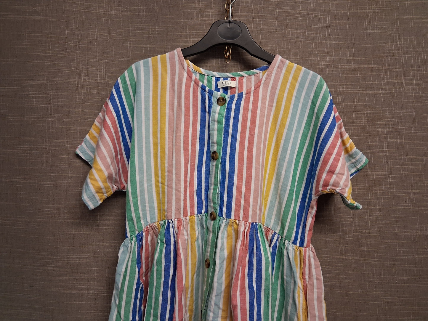 Next Girls Multicolour Striped Short Sleeve Dress Age 10 Years With Pockets Loose Fit