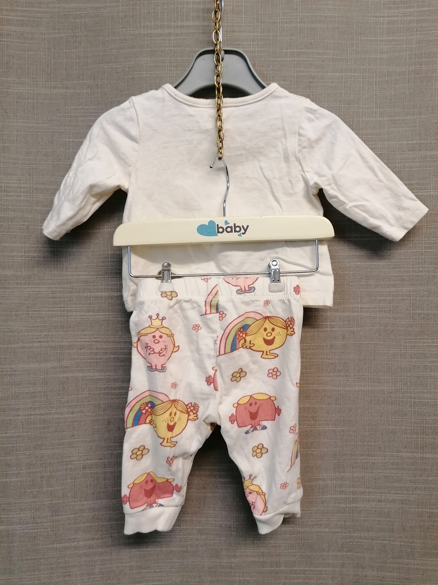 TU Little Miss Pyjamas PJs Set 2 Piece Age 0-3 Months Beige