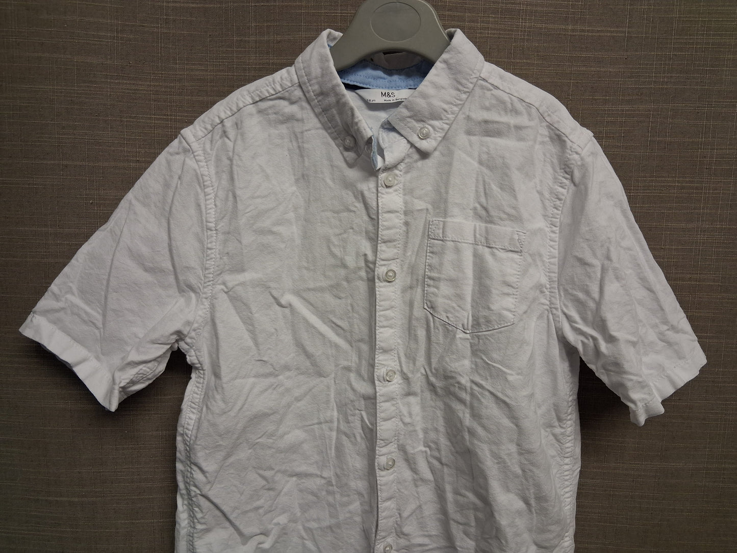 Marks & Spencer White Short Sleeve Shirt Button Through Age 7-8 Years