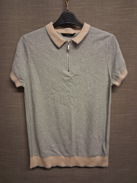 George Boys Beige 1/4 Zip Knitted Short Sleeve T-Shirt/Jumper Age 14-15 Years New