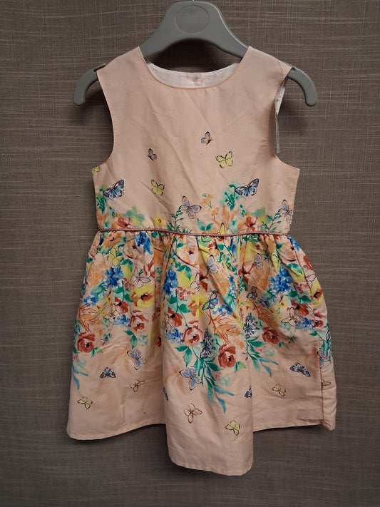 Primark Girls Peach Floral Sleeveless A Line Dress Party Age 18-24 Months New