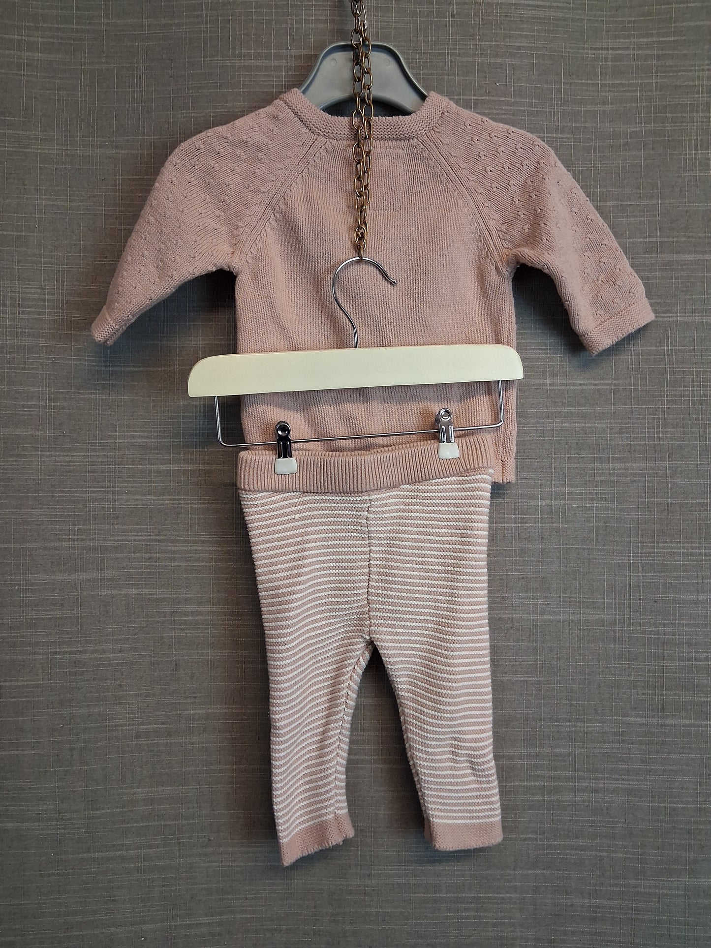 F&F Girl 2 Piece Outfit Knitted Jumper and Leggings Dusky Pink Age 0-3 Months