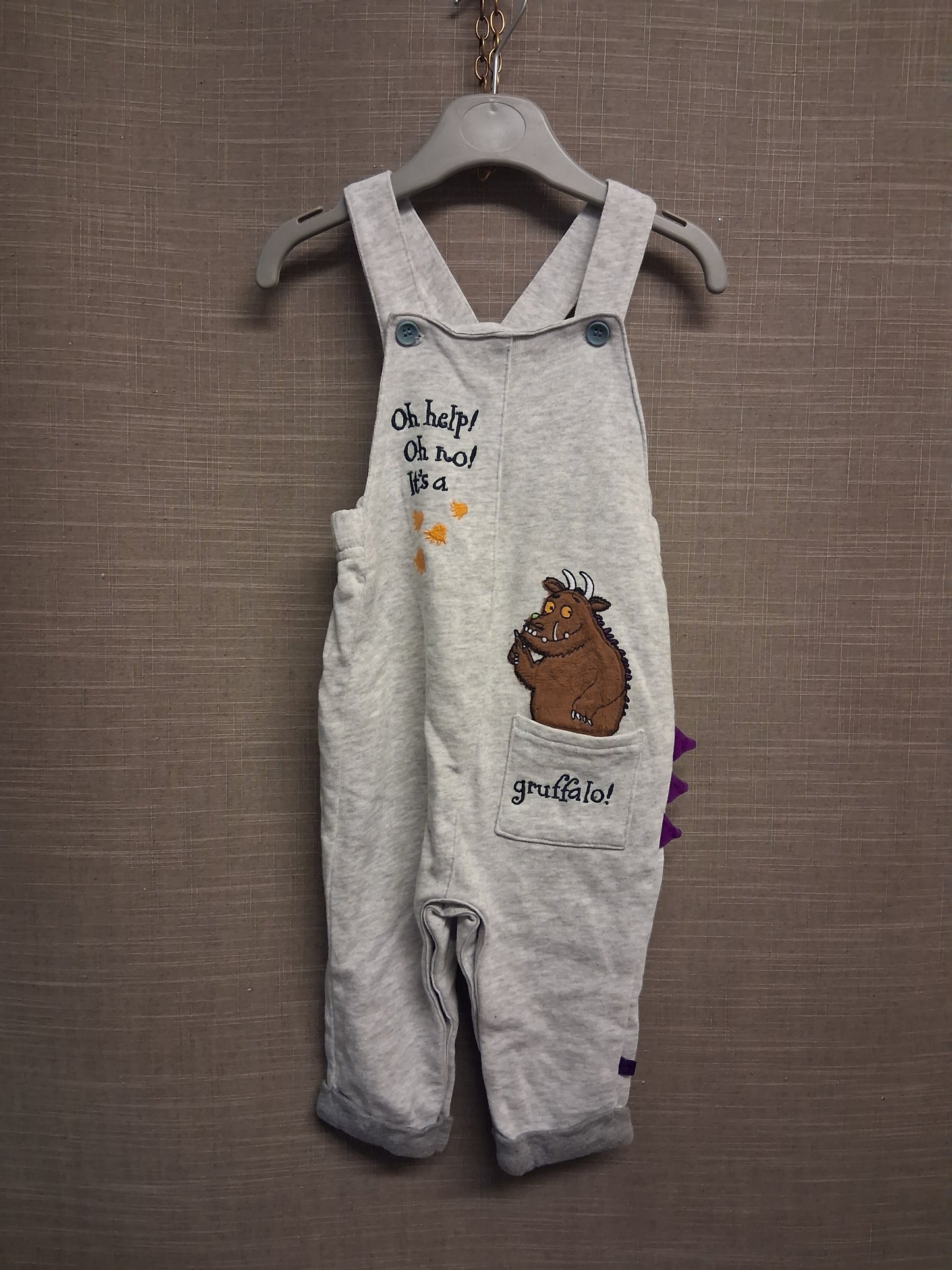 TU Boys Grey Gruffalo Jersey Dungarees Age 9-12 Months