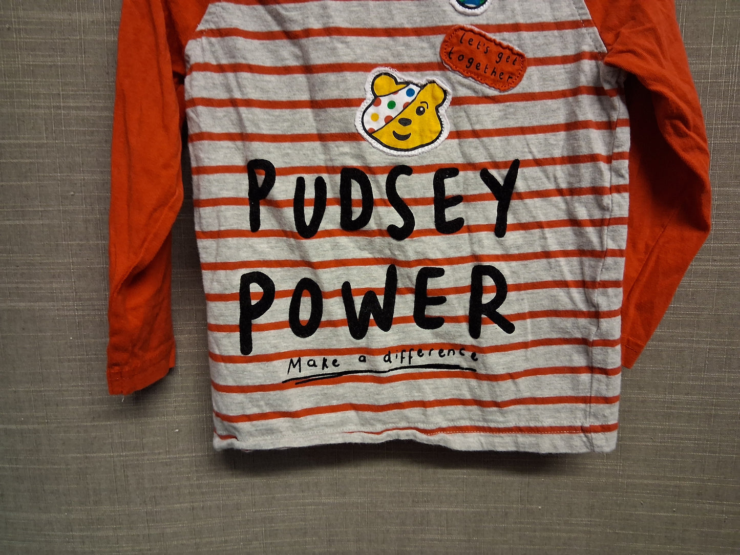 George Boys "Pudsey" Children in Need Red Grey Stripe Long Sleeve T-Shirt Age 2-3 Years