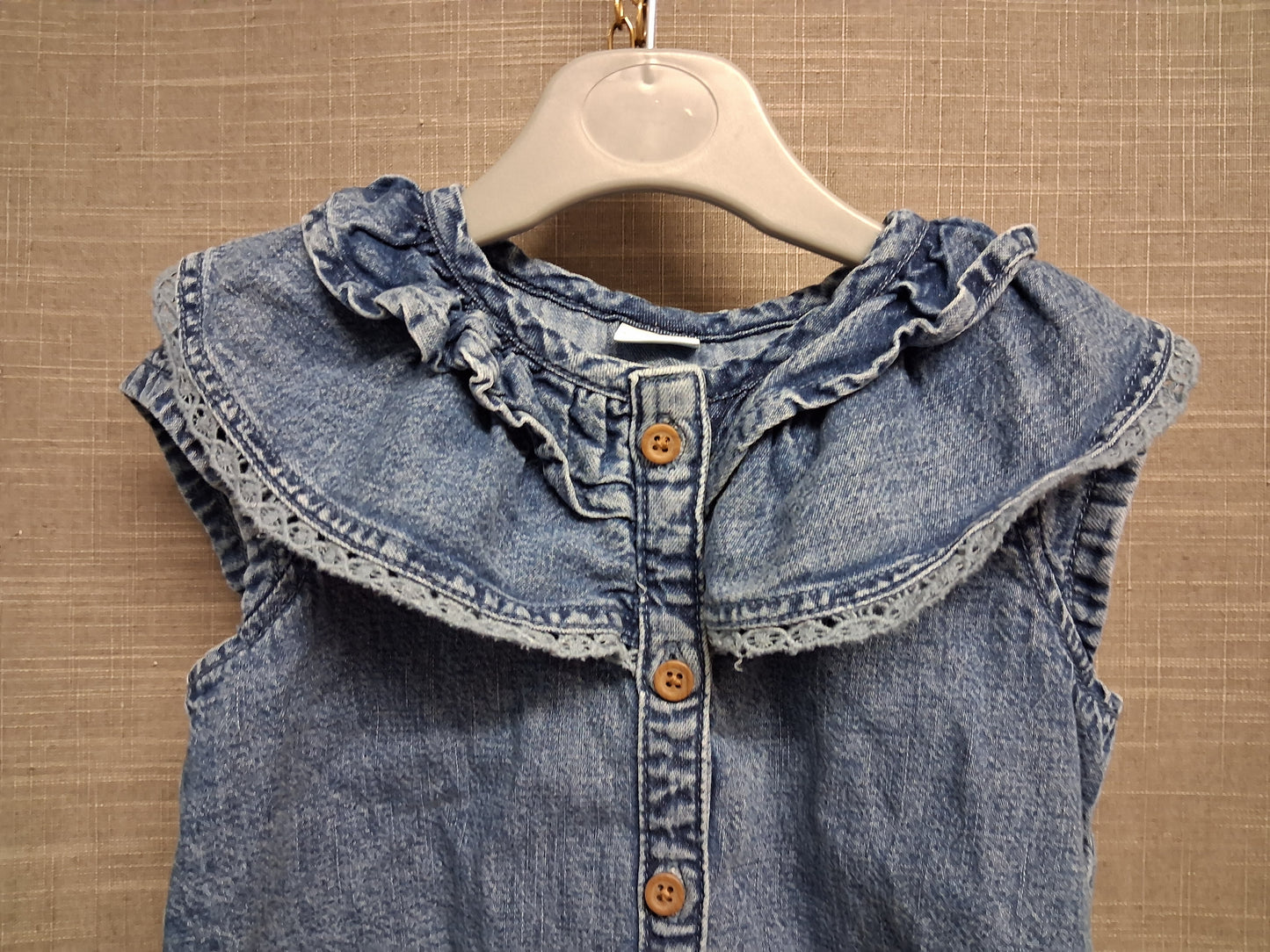 Next Girls Denim Sleeveless Blouse Ruffle Collar Tie Front Age 3 Years